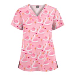 Wholesale Polyester Spandex Uniforms Beautiful Hospital Scrubs Tops Women Nurse Printed Scrub Top Healthcare Nursing Scrub Shirt