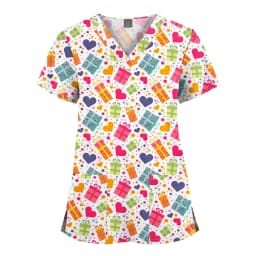 Wholesale Polyester Spandex Uniforms Beautiful Hospital Scrubs Tops Women Nurse Printed Scrub Top Healthcare Nursing Scrub Shirt
