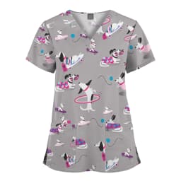 Wholesale Polyester Spandex Uniforms Beautiful Hospital Scrubs Tops Women Nurse Printed Scrub Top Healthcare Nursing Scrub Shirt