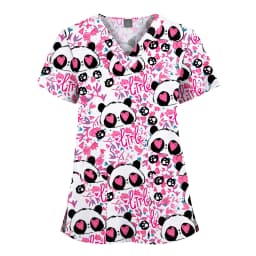 Wholesale Polyester Spandex Uniforms Beautiful Hospital Scrubs Tops Women Nurse Printed Scrub Top Healthcare Nursing Scrub Shirt