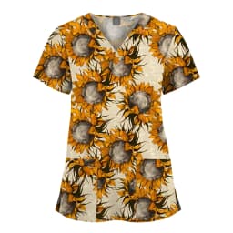 Wholesale Polyester Spandex Uniforms Beautiful Hospital Scrubs Tops Women Nurse Printed Scrub Top Healthcare Nursing Scrub Shirt