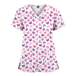 Wholesale Polyester Spandex Uniforms Beautiful Hospital Scrubs Tops Women Nurse Printed Scrub Top Healthcare Nursing Scrub Shirt