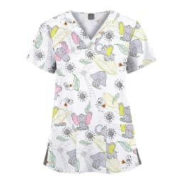 Wholesale Polyester Spandex Uniforms Beautiful Hospital Scrubs Tops Women Nurse Printed Scrub Top Healthcare Nursing Scrub Shirt