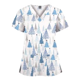 Wholesale Polyester Spandex Uniforms Beautiful Hospital Scrubs Tops Women Nurse Printed Scrub Top Healthcare Nursing Scrub Shirt