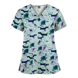 Wholesale Polyester Spandex Uniforms Beautiful Hospital Scrubs Tops Women Nurse Printed Scrub Top Healthcare Nursing Scrub Shirt