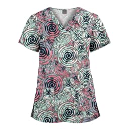 Wholesale Polyester Spandex Uniforms Beautiful Hospital Scrubs Tops Women Nurse Printed Scrub Top Healthcare Nursing Scrub Shirt