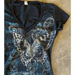 Vintage Butterfly Print V Neck T Shirt Women Retro Grunge Streetwear Short Sleeve Slim Fit Y2K Harajuku Aesthetic Fashion Tops