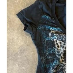 Vintage Butterfly Print V Neck T Shirt Women Retro Grunge Streetwear Short Sleeve Slim Fit Y2K Harajuku Aesthetic Fashion Tops
