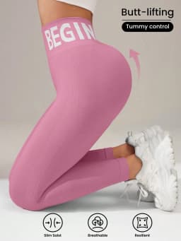 European and American Seamless Yoga Leggings with Waistband Lettering, Butt-Lifting, Quick-Dry Women's Breathable Tights for Pea