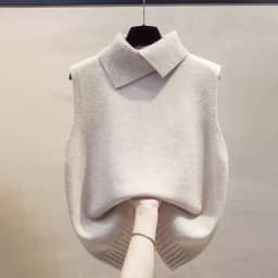Autumn Winter Korean Solid Color Lapel Sleeveless Versatile Casual Knitted Vest For Women