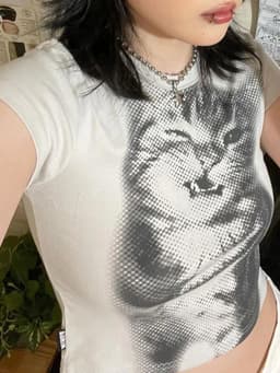 wild cat print low pixel round neck short sleeved T-shirt retro versatile slimming short top
