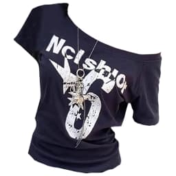 Fashion Y2k Off Shoulder Top Skew Collar Body Basic Short Sleeve Letter Print T Shirt Vintage Style