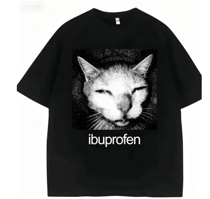 2026 Vintage Funny Ibuprofen Cat Meme Graphic T Shirt Men Women Humor Fashion T Shirts Oversized Casual Streetwear T-shirts