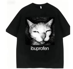 2026 Vintage Funny Ibuprofen Cat Meme Graphic T Shirt Men Women Humor Fashion T Shirts Oversized Casual Streetwear T-shirts