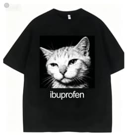 2026 Vintage Funny Ibuprofen Cat Meme Graphic T Shirt Men Women Humor Fashion T Shirts Oversized Casual Streetwear T-shirts
