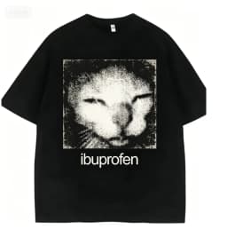 2026 Vintage Funny Ibuprofen Cat Meme Graphic T Shirt Men Women Humor Fashion T Shirts Oversized Casual Streetwear T-shirts
