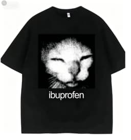 2026 Vintage Funny Ibuprofen Cat Meme Graphic T Shirt Men Women Humor Fashion T Shirts Oversized Casual Streetwear T-shirts