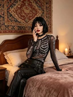 Dark Gothic Punk Shirt 2000s Women's Skull Pattern Round Neck Long Sleeve Black y2k Street Dress