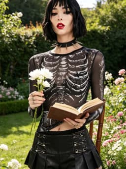 Dark Gothic Punk Shirt 2000s Women's Skull Pattern Round Neck Long Sleeve Black y2k Street Dress