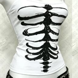 Y2K Gothic Alt Sleeveless Crop Top Vintage Grunge Skeleton Front Back Graphic Slim Women Skeleton Ribcage Spine Cami Tank Tops