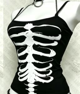 Y2K Gothic Alt Sleeveless Crop Top Vintage Grunge Skeleton Front Back Graphic Slim Women Skeleton Ribcage Spine Cami Tank Tops