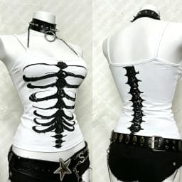Y2K Gothic Alt Sleeveless Crop Top Vintage Grunge Skeleton Front Back Graphic Slim Women Skeleton Ribcage Spine Cami Tank Tops