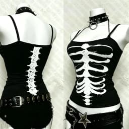 Y2K Gothic Alt Sleeveless Crop Top Vintage Grunge Skeleton Front Back Graphic Slim Women Skeleton Ribcage Spine Cami Tank Tops