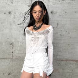 Karrcat Trashy Y2k Tattoo Print T-shirt Grunge Aesthetics Long Sleeve Knitted Tops Vintage Punk Sheer Streetwear American Retro