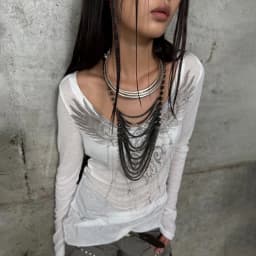 Karrcat Trashy Y2k Tattoo Print T-shirt Grunge Aesthetics Long Sleeve Knitted Tops Vintage Punk Sheer Streetwear American Retro