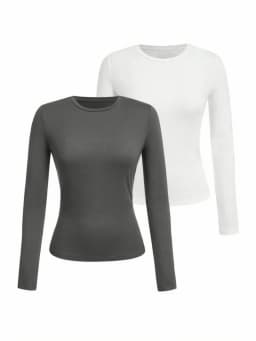 Women's solid-color long-sleeved T-shirt - Polyester knitted fabric, round neck, regular fit, fall-winter style