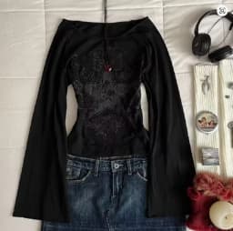 90s Long-sleeve Tees E-Girl Clothes Aesthetic Streetwear Long-sleeve T-shirts Harajuku Punk Letter Pattern Sexy Long-sleeve Tops
