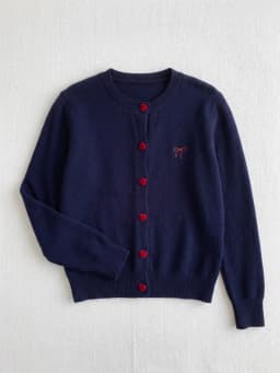 2026 Autumn O-Neck Single Breasted Heart Button Sweater Bow Embroidery Knitted Women Cardigan Korean Casual Tops Woman Clothes