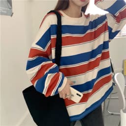 Striped T Shirt for Women 2026 Fall Winter Thin Loose Fit Long Sleeve Rainbow Stripe Casual Blouse Tee Top Plus Size Streetwear