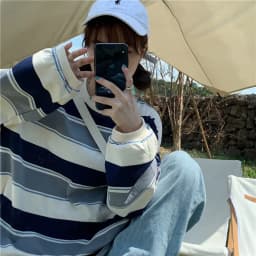 Striped T Shirt for Women 2026 Fall Winter Thin Loose Fit Long Sleeve Rainbow Stripe Casual Blouse Tee Top Plus Size Streetwear