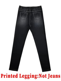 Women Black Washed Faux Denim Ripped Printed Skinny Long Pants Sports Casual High Waist Stretch Non‑Denim Slim Fit Leggings