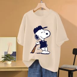 Snoopy Baseball Cartoon Anime Women T-shirt Summer Short Sleeve 100% Cotton Men Tee Shirts Tops 2025 New Fashion Couple Clothes