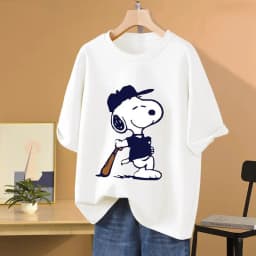 Snoopy Baseball Cartoon Anime Women T-shirt Summer Short Sleeve 100% Cotton Men Tee Shirts Tops 2025 New Fashion Couple Clothes