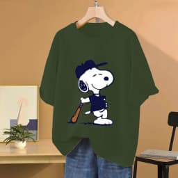 Snoopy Baseball Cartoon Anime Women T-shirt Summer Short Sleeve 100% Cotton Men Tee Shirts Tops 2025 New Fashion Couple Clothes