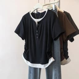 Large size women's clothing spring and summer best-selling splicing versatile contrasting color round neck short-sleeved t-shirt