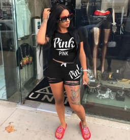 2026 Hot Selling European and American Women's Summer Pink Shorts Letter Print Burn Flower Sports Two-piece Set