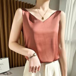 Silk Satin Women Double Shoulder Camisole Tank Top V-neck Sleeveless Top T-shirt Elegant Crop Top Solid Casual Basic 2025 Summer