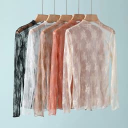 Elegant Sexy Women's Mesh T-Shirts Long Sleeve Lace See Through Blouse Versatile Bottoming Shirt Girls Sheer Tees Body Crop Top