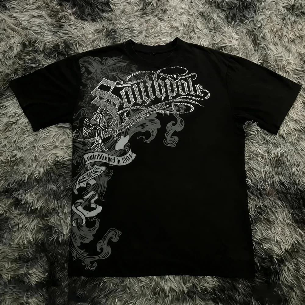 Classic Y2K Gothic Style T-shirt Print Oversized T Shirt High Street Shirts Gothic Round Neck Cotton Tops New Mens Women T Shirt