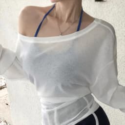 Sexy Thin See Through Long Sleeve Oversize T shirt Women Bandage Off Shoulder Top Female Basic Long Tee Shirt Korean Chic Lady