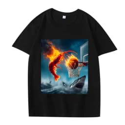 Shrimp Dunking on Shark Graphic Tee Retro Fishing Meme TShirt Women Short Sleeve Summer Tops Aesthetic Clothes Summer Streetwear