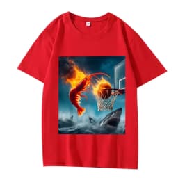 Shrimp Dunking on Shark Graphic Tee Retro Fishing Meme TShirt Women Short Sleeve Summer Tops Aesthetic Clothes Summer Streetwear