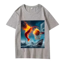 Shrimp Dunking on Shark Graphic Tee Retro Fishing Meme TShirt Women Short Sleeve Summer Tops Aesthetic Clothes Summer Streetwear