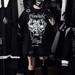 Sweet Girl Style Y2K Subculture Printed Crew Neck Short Sleeve Loose T-shirt Gothic Top Trend (Accessories Not Included)