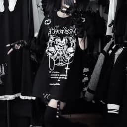 Sweet Girl Style Y2K Subculture Printed Crew Neck Short Sleeve Loose T-shirt Gothic Top Trend (Accessories Not Included)