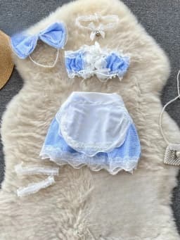 Women Sets Ruffled Apron Shorts Headband Maid Cosplay Costume Rabbit Officer Party Park Performance Sexy Suits Hotsweet Clothes